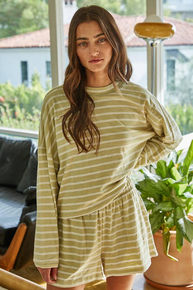 L8797T | Knit Cotton Striped Mock Neck Long Sleeve