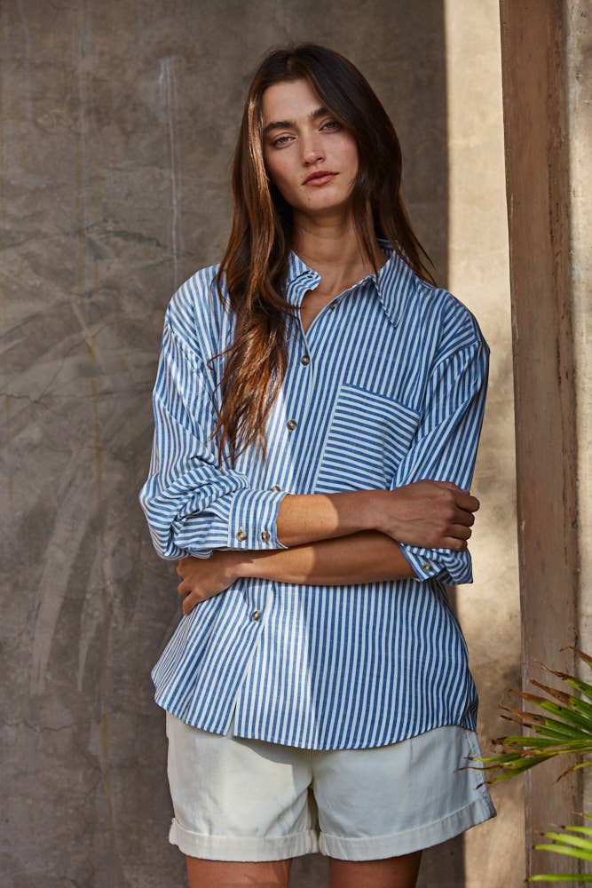 L5611 | Woven Cotton Collar Neck Button Front Long Sleeve