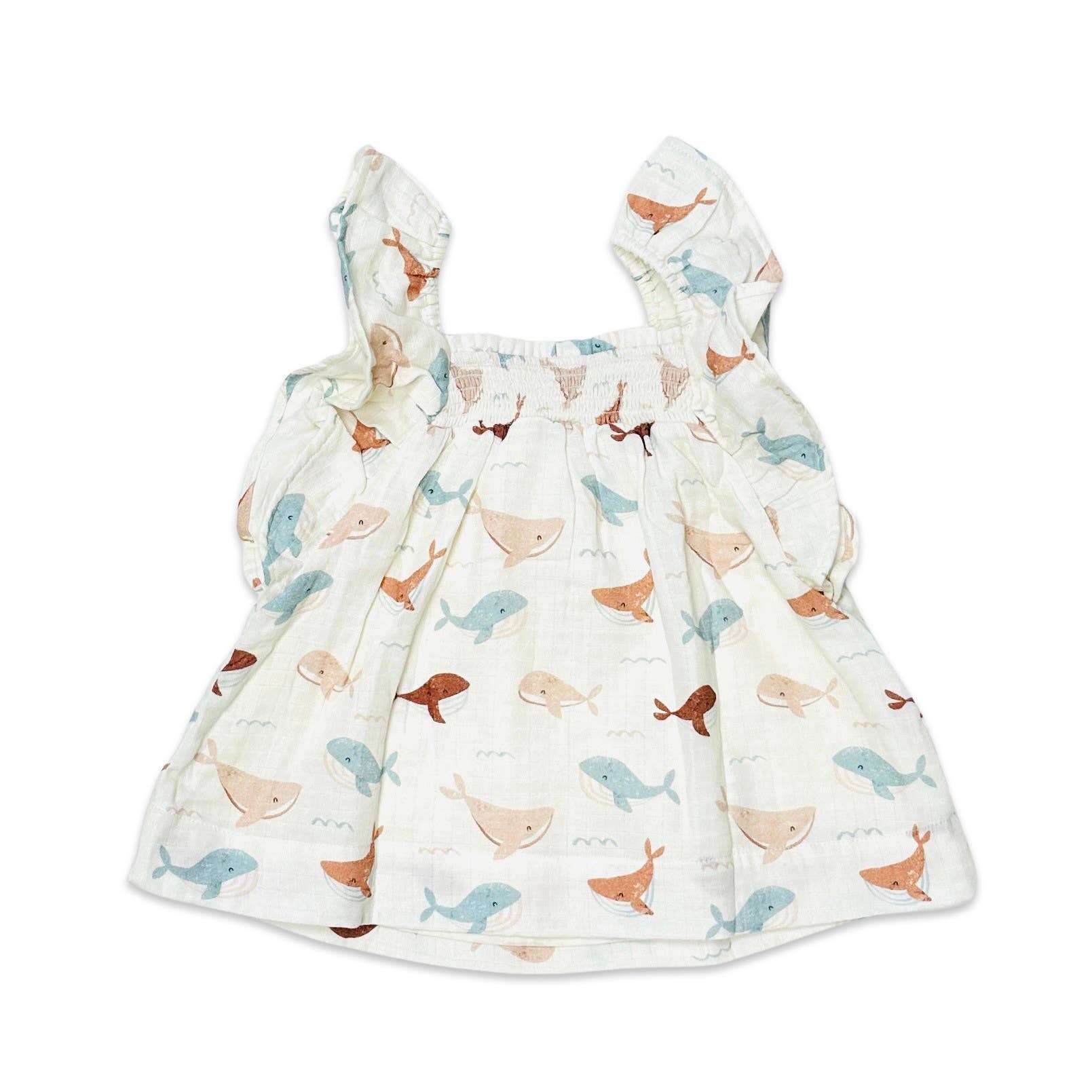 Whales Ruffle & Smocked Baby Dress (Organic Muslin)