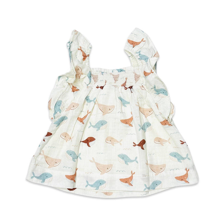 Whales Ruffle &amp; Smocked Baby Dress (Organic Muslin)