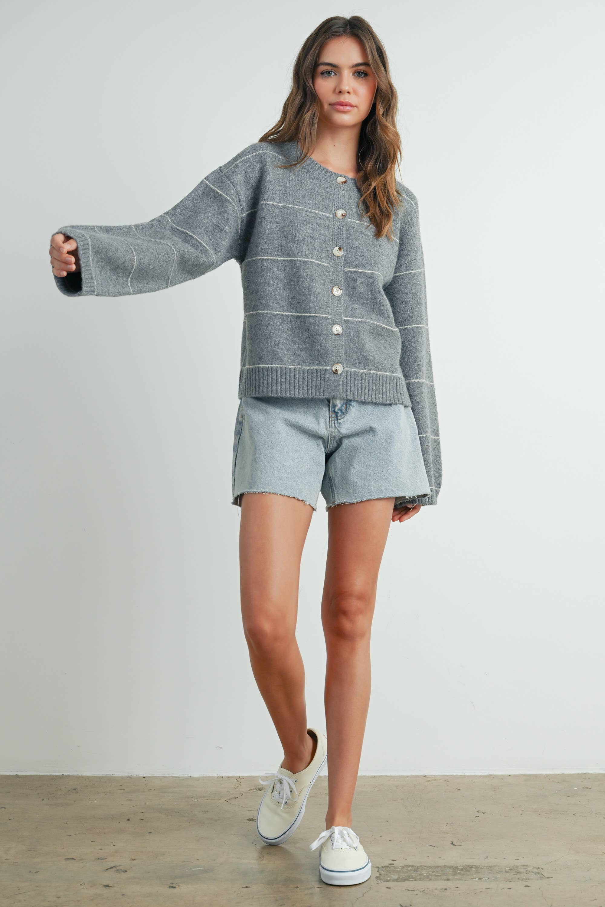 ButterMelon Button Front Striped Cardigan - BMC7580