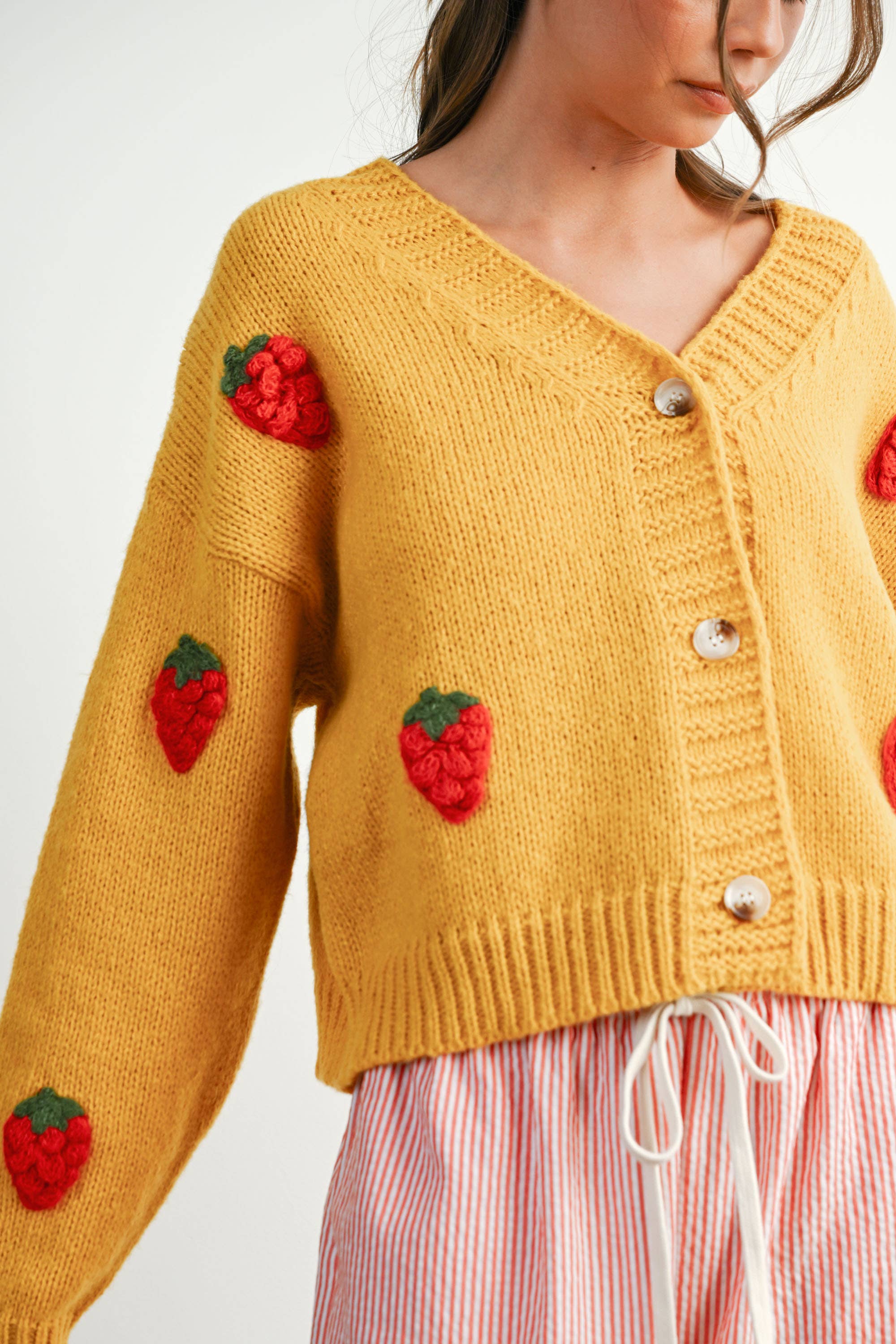 Strawberry Embroidered Cropped Cardigan - BMC7609