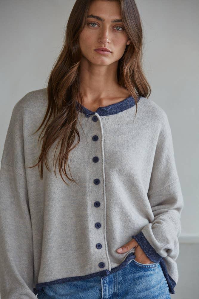 W2538 | Knit Polyester Acrylic Sweater Crew Neck Cardigan