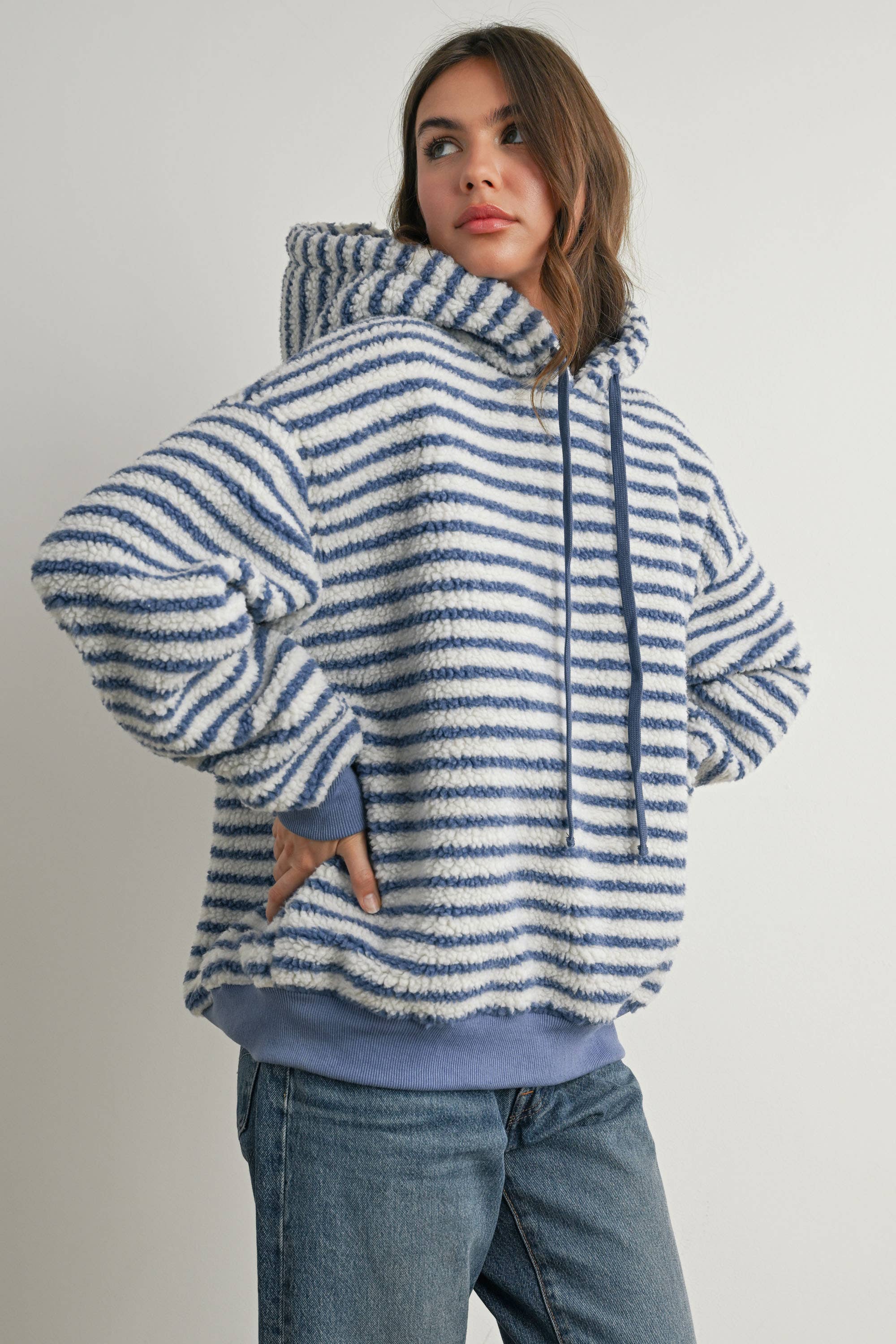 Buttermelon Brushed Striped Puffy Hoodie - BMT7801