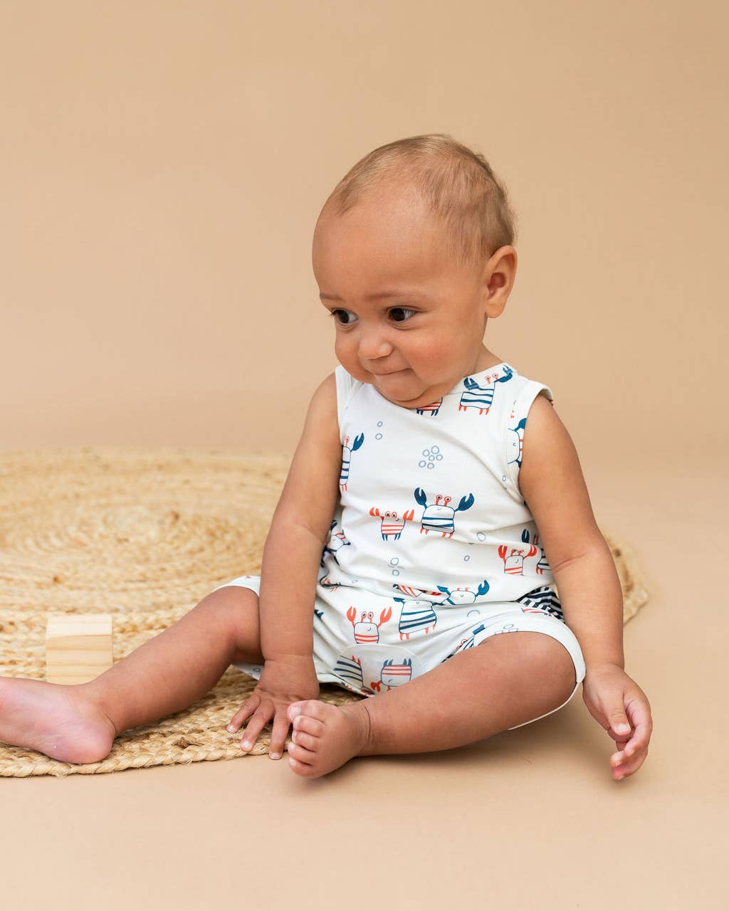 Nautical Crab Side Pocket Baby Romper (Organic Jersey)