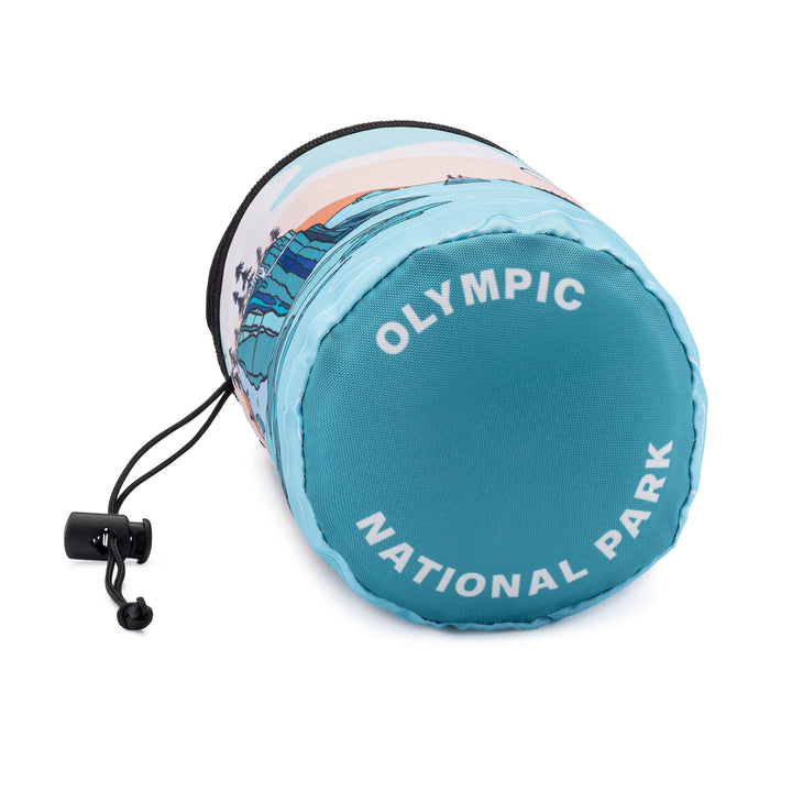 Olympic National Park themed drawstring bag with scenic mountain design