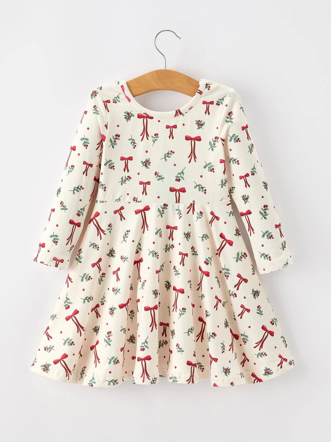 Girls Christmas Bow &amp; Berry Print Twirl Dress