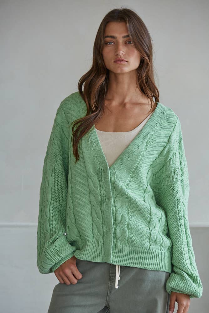 W2474 | Knit Sweater Cotton V-Neck Button Down Cardigan