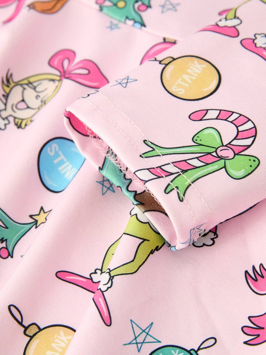 Pink Christmas Character Print Long Sleeve Girls Dress