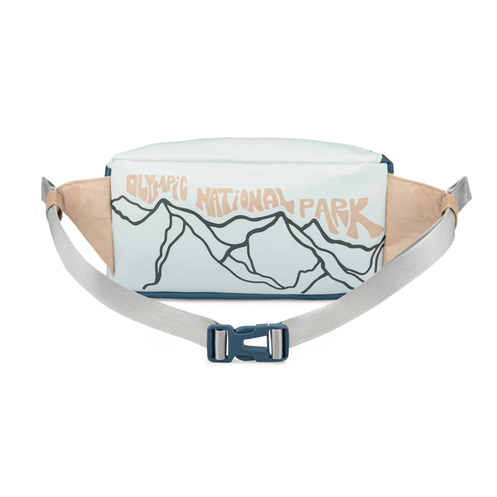 Olympic National Park fanny pack with mountain design and adjustable strap
