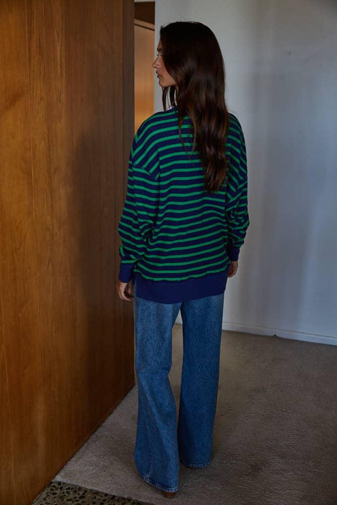 L9220 | Knit Cotton Spandex Striped Thermal Pullover