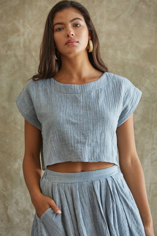 By Together L5377 | Woven Linen Crop Top