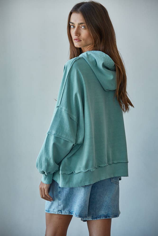 By Together L8682 | Knit Cotton Drop Shoulder Sweatshirt Hoodie