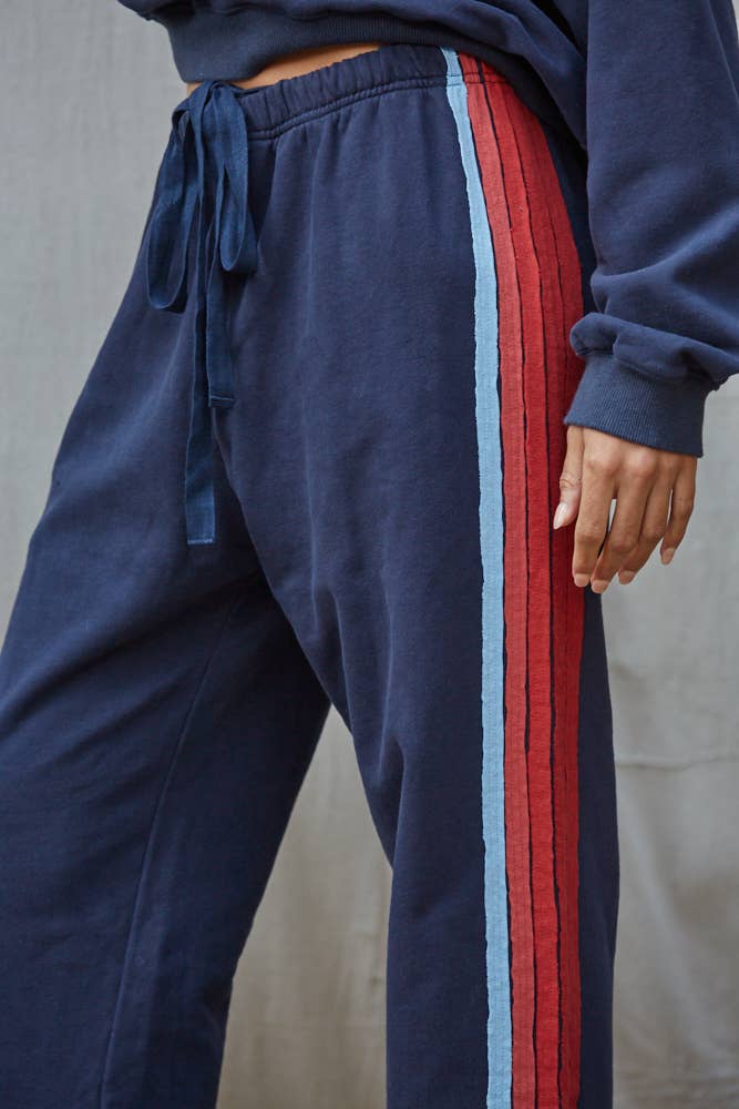 L10026B | Knit Cotton Multi Color Stripe Detail Joggers