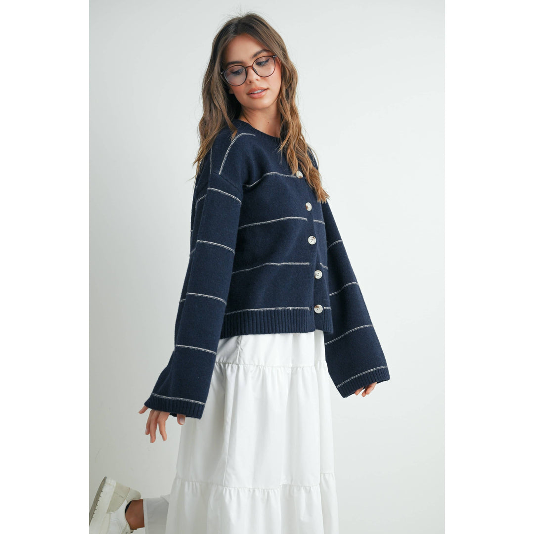 Button Front Striped Cardigan - BMC7580