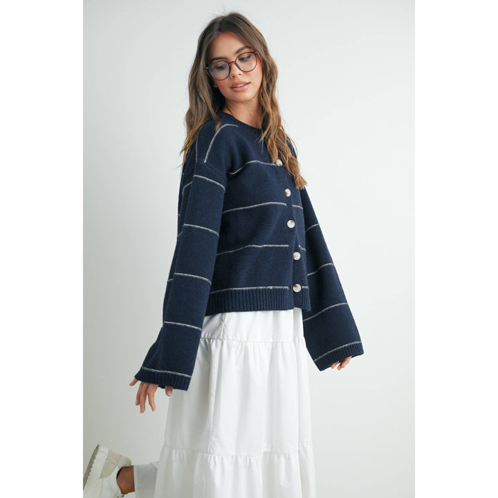 Button Front Striped Cardigan - BMC7580