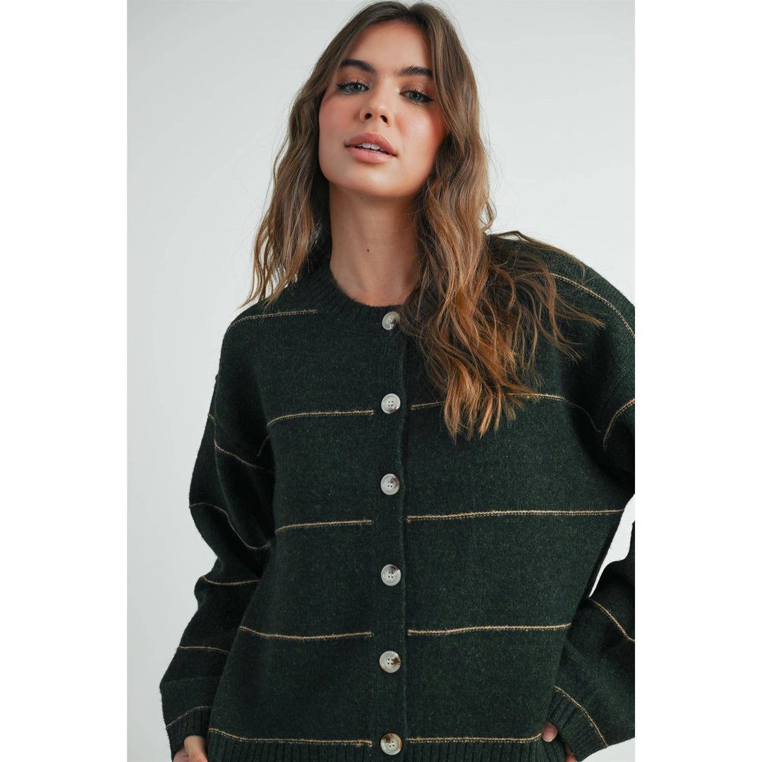 Button Front Striped Cardigan - BMC7580