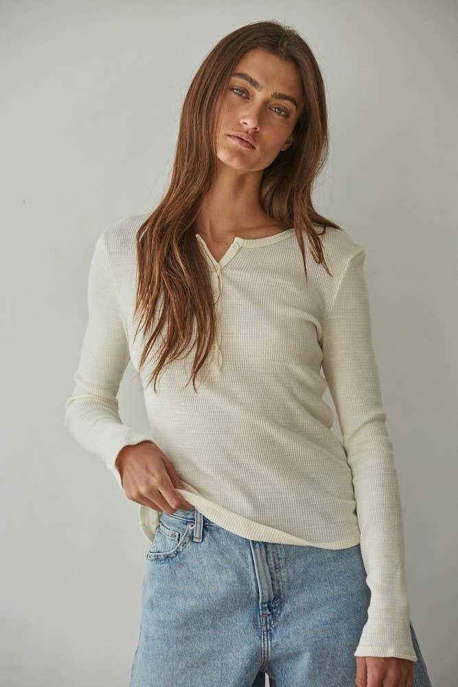 RJ3495 | Knit Cotton Thermal Half Buttondown Long Sleeve