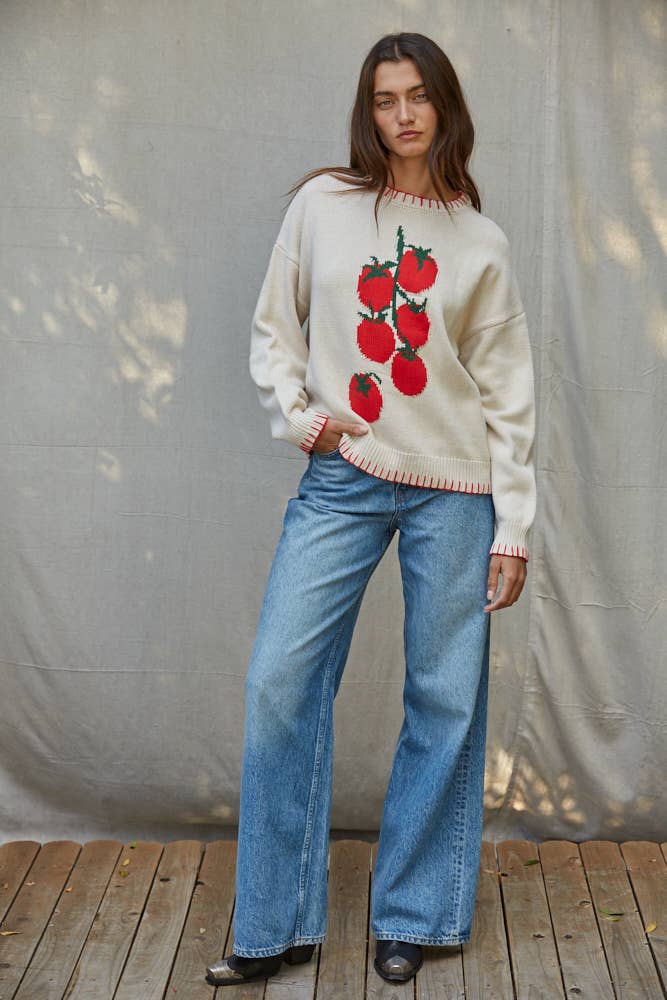 W2683 | Knit Sweater Cotton Acrylic Round Neck Long Sleeve