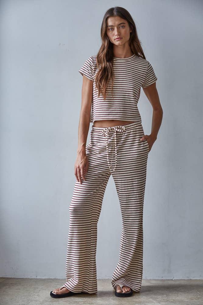 L8945T | Knit Polyester Cotton Striped Short Sleeve Top