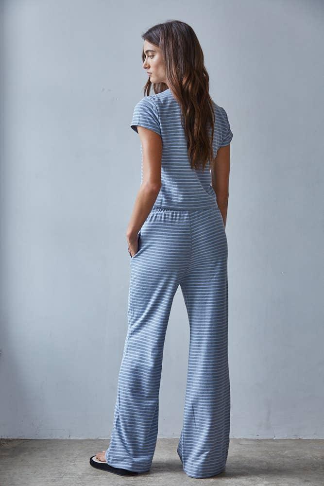 L8945T | Knit Polyester Cotton Striped Short Sleeve Top