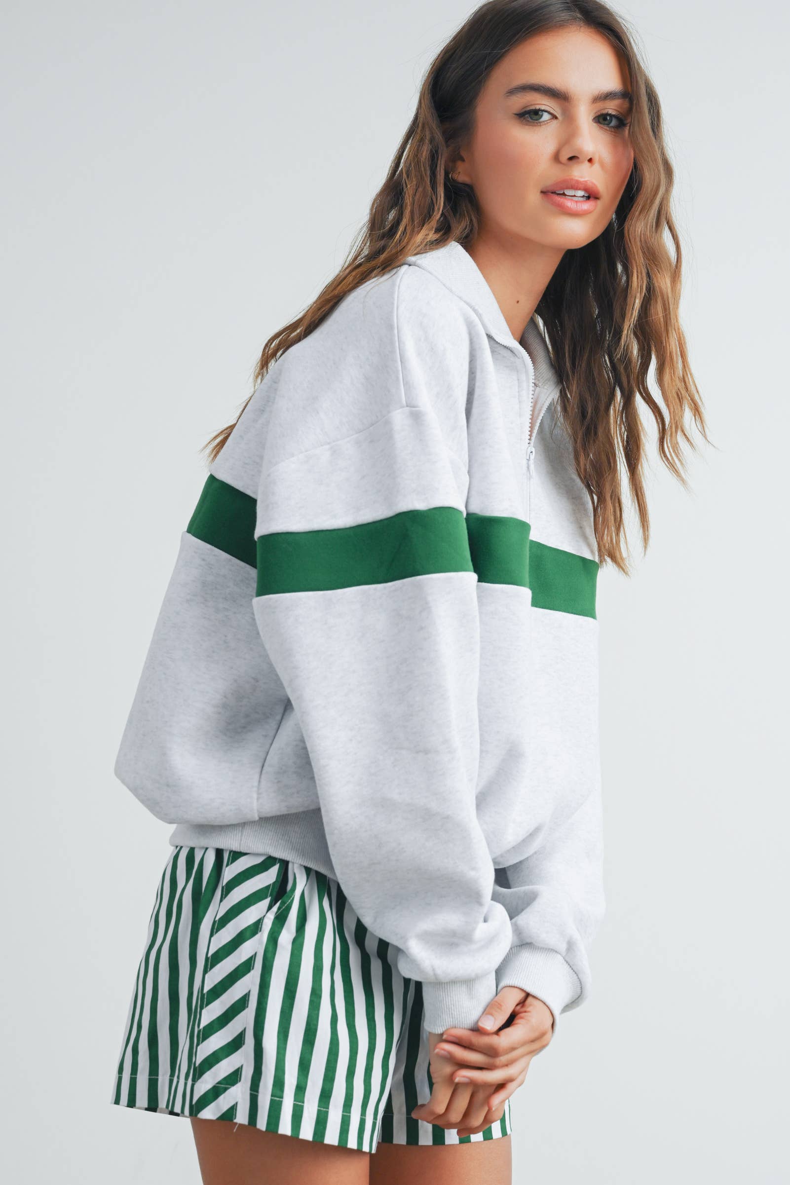 ButterMelonTwo-Toned Half Zip Collar Sweatshirt - BMT7535