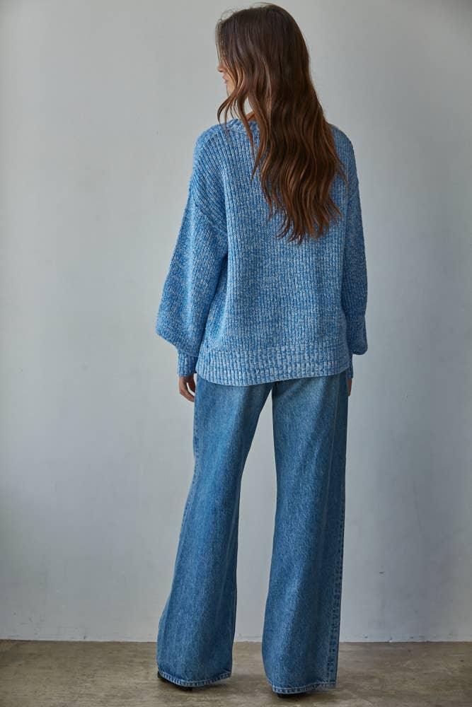 W2327 | Knit Sweater Cotton Ribbed High Mock Neck Top