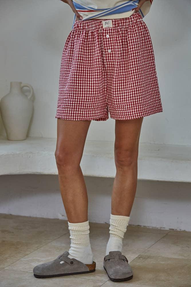 L9496 | Woven Polyester Gingham Print Gingham Shorts