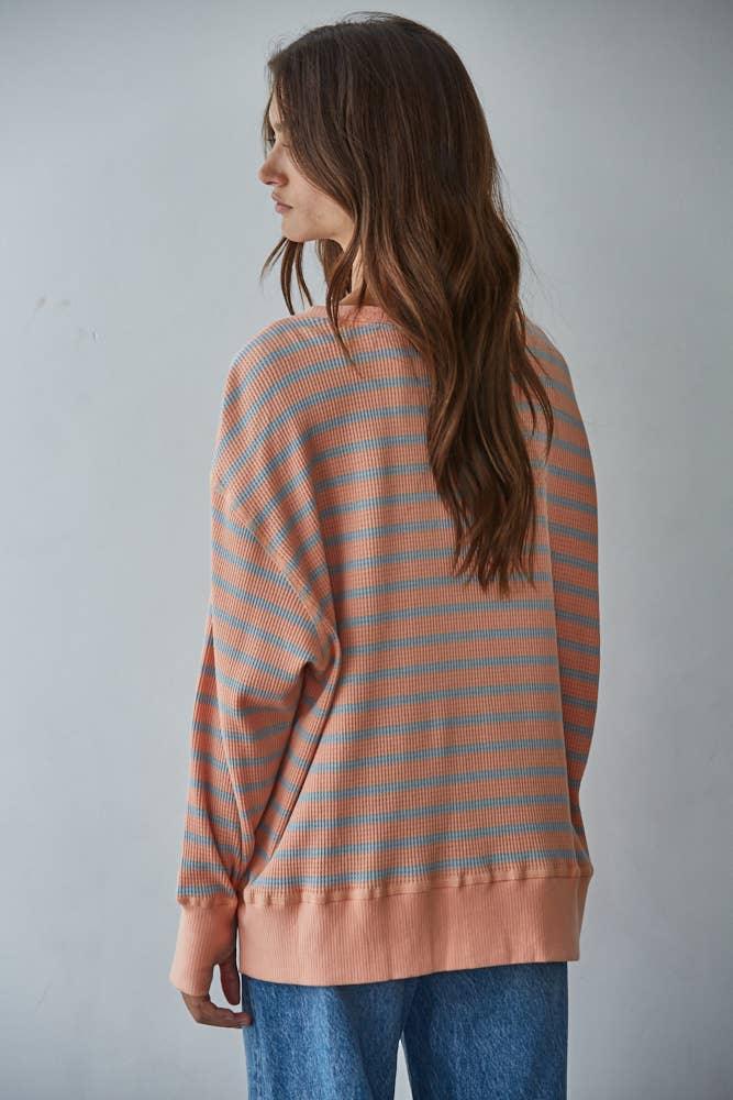 L9220 | Knit Cotton Spandex Striped Thermal Pullover