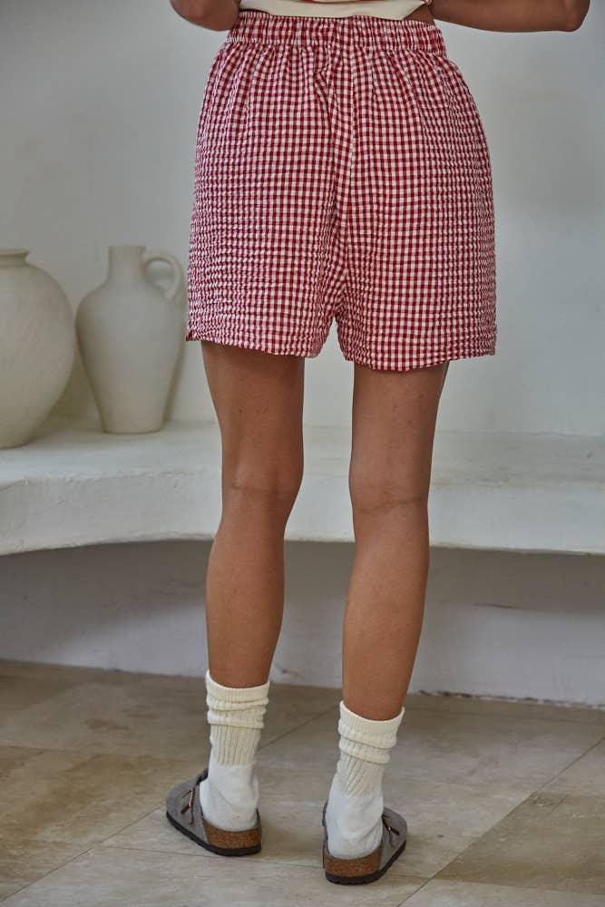 L9496 | Woven Polyester Gingham Print Gingham Shorts