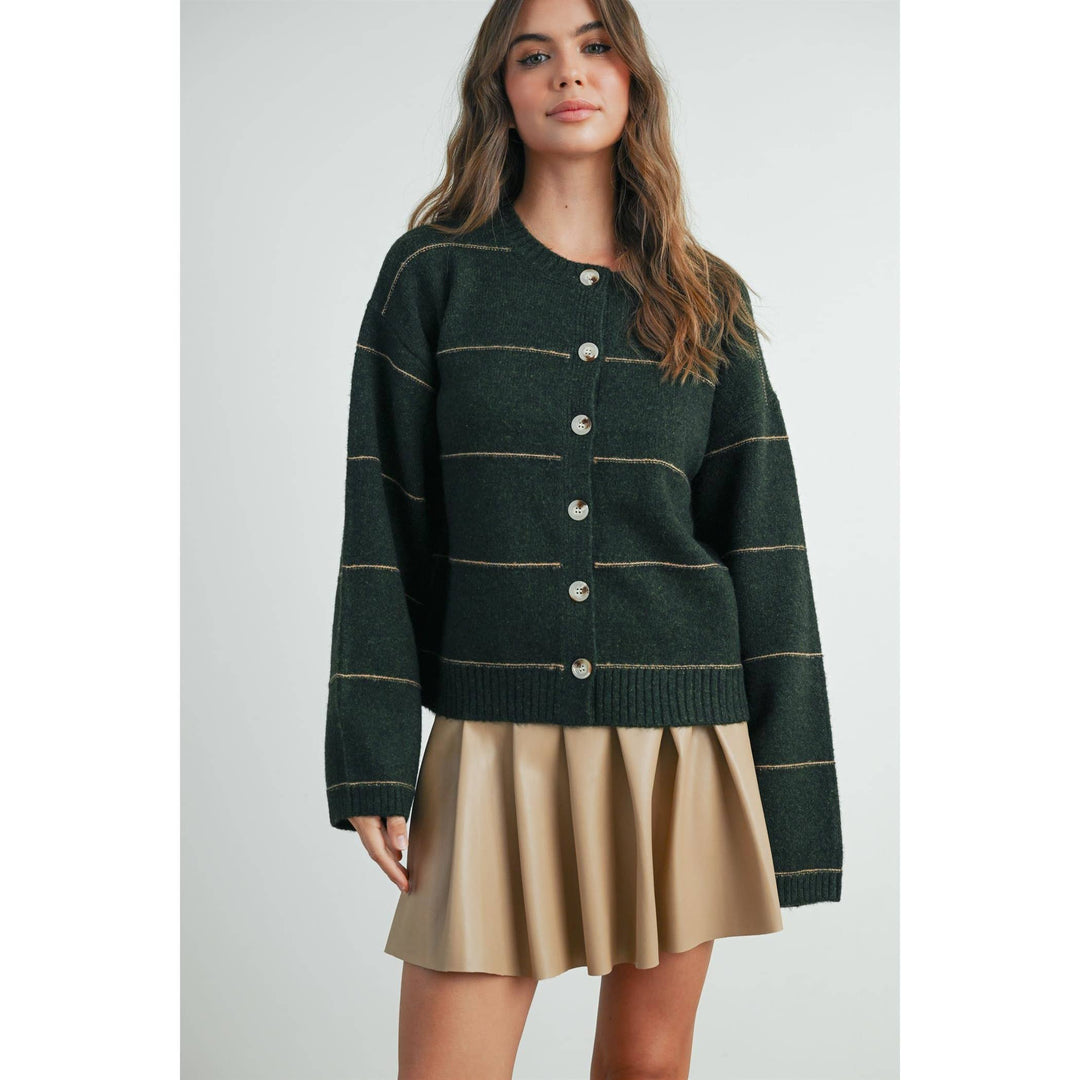 Button Front Striped Cardigan - BMC7580