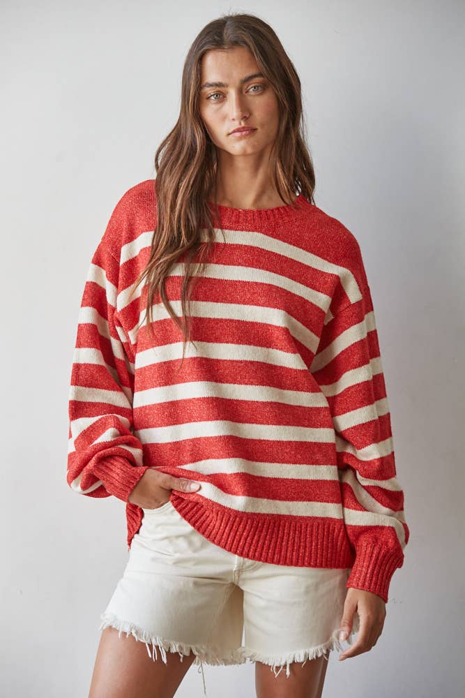W1050 | Knit Oversized Striped Sweater Top