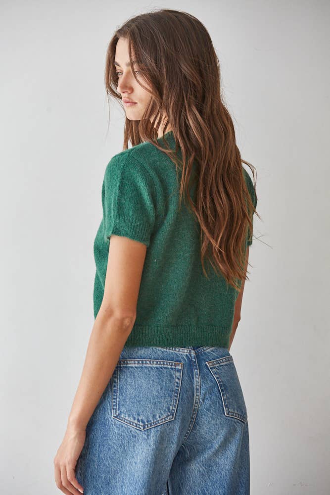W2554 | Knit Sweater Button Down Short Sleeve Cardigan Top
