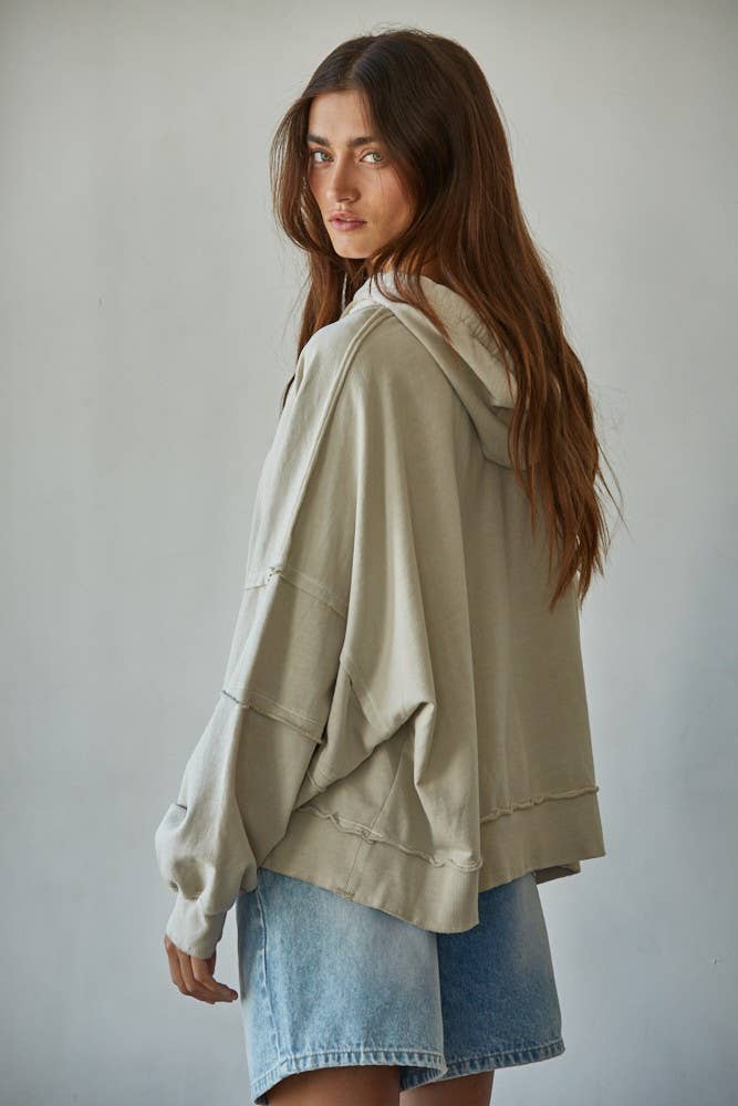 By Together L8682 | Knit Cotton Drop Shoulder Sweatshirt Hoodie