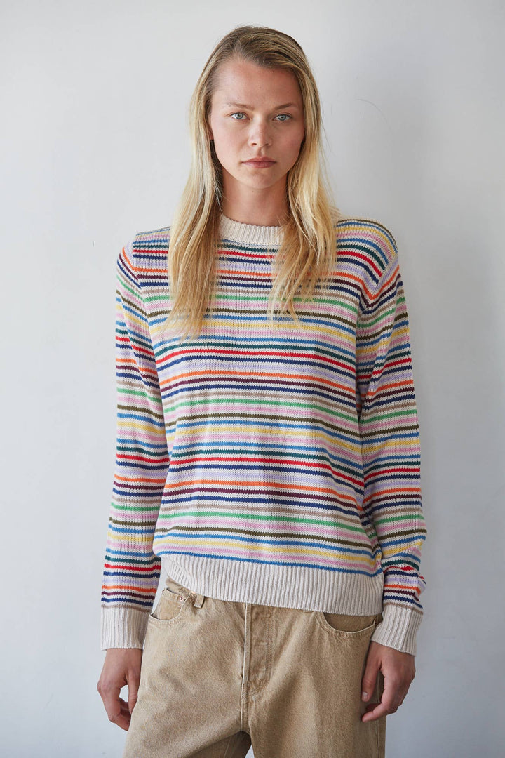 W2718 | Knit Sweater Acrylic Multi Color Striped Long Sleeve