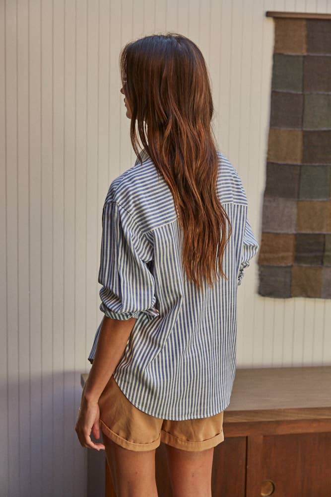 By Together L5611 | Woven Cotton Collar Neck Button Front Long Sleeve