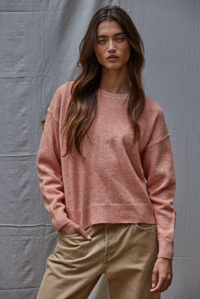 By Together Knit Sweater w/Contrast Stitches Detail