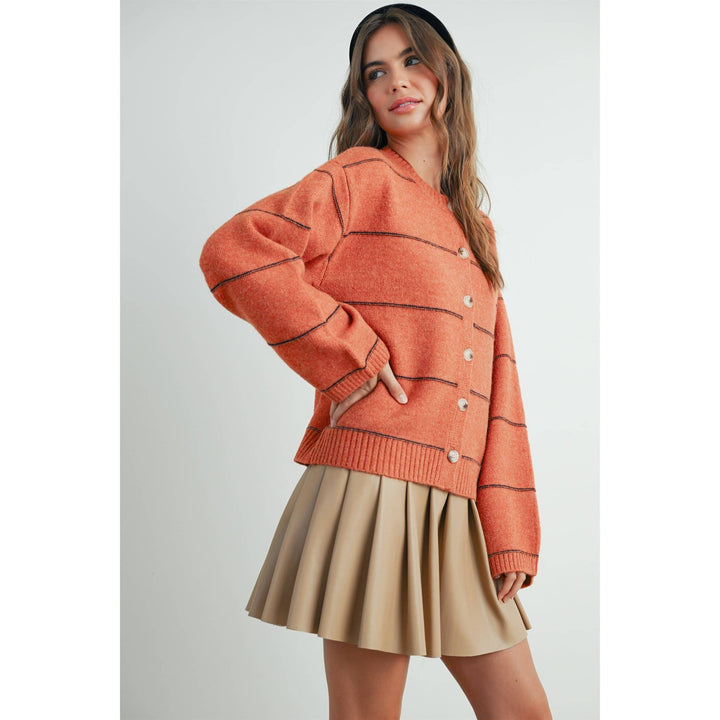 Button Front Striped Cardigan - BMC7580