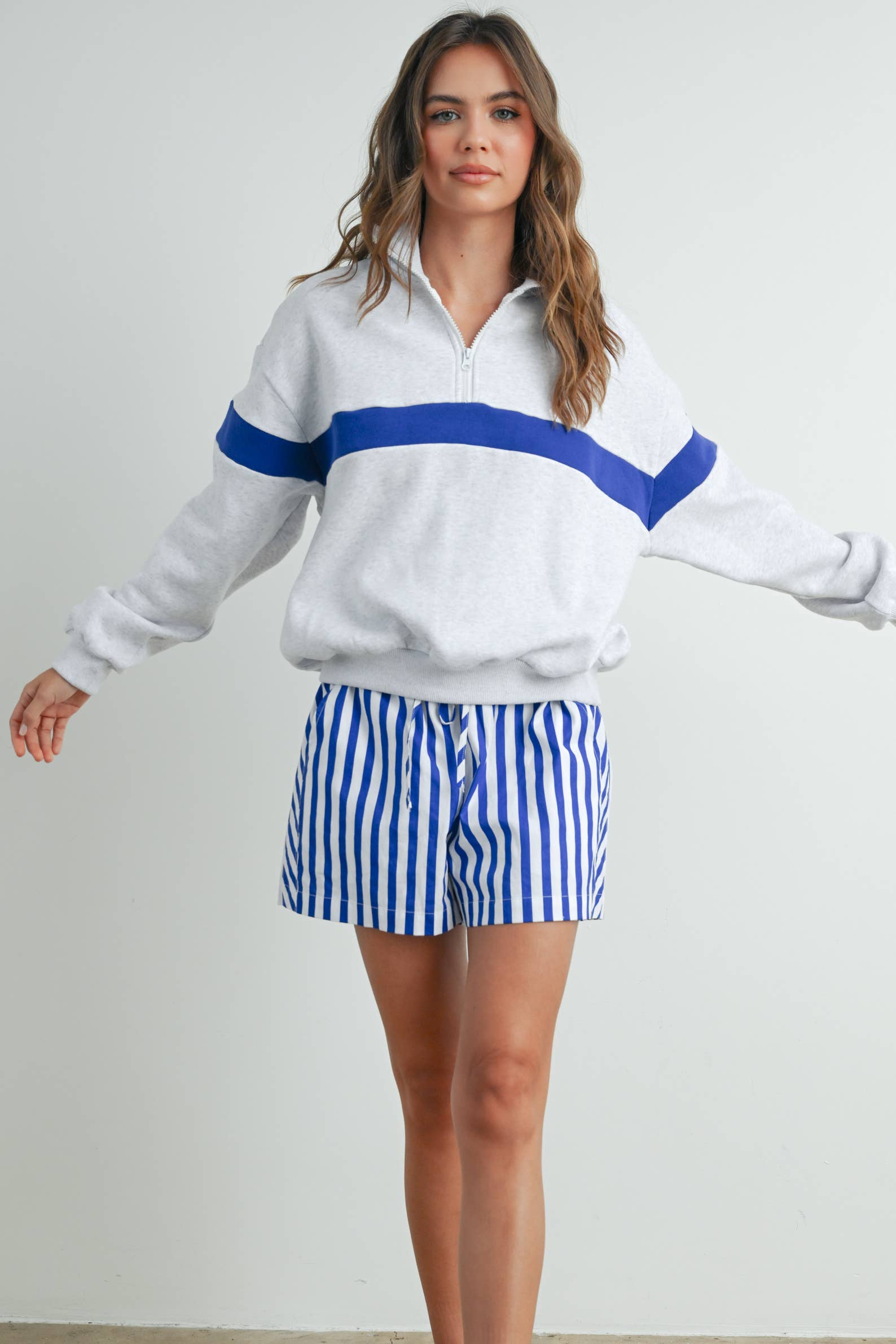 ButterMelonTwo-Toned Half Zip Collar Sweatshirt - BMT7535