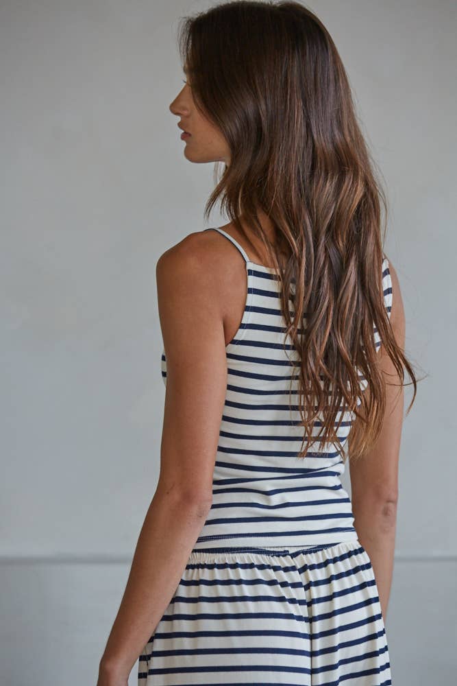 L9525T | Knit Cotton Spandex Striped Square Neck Cami