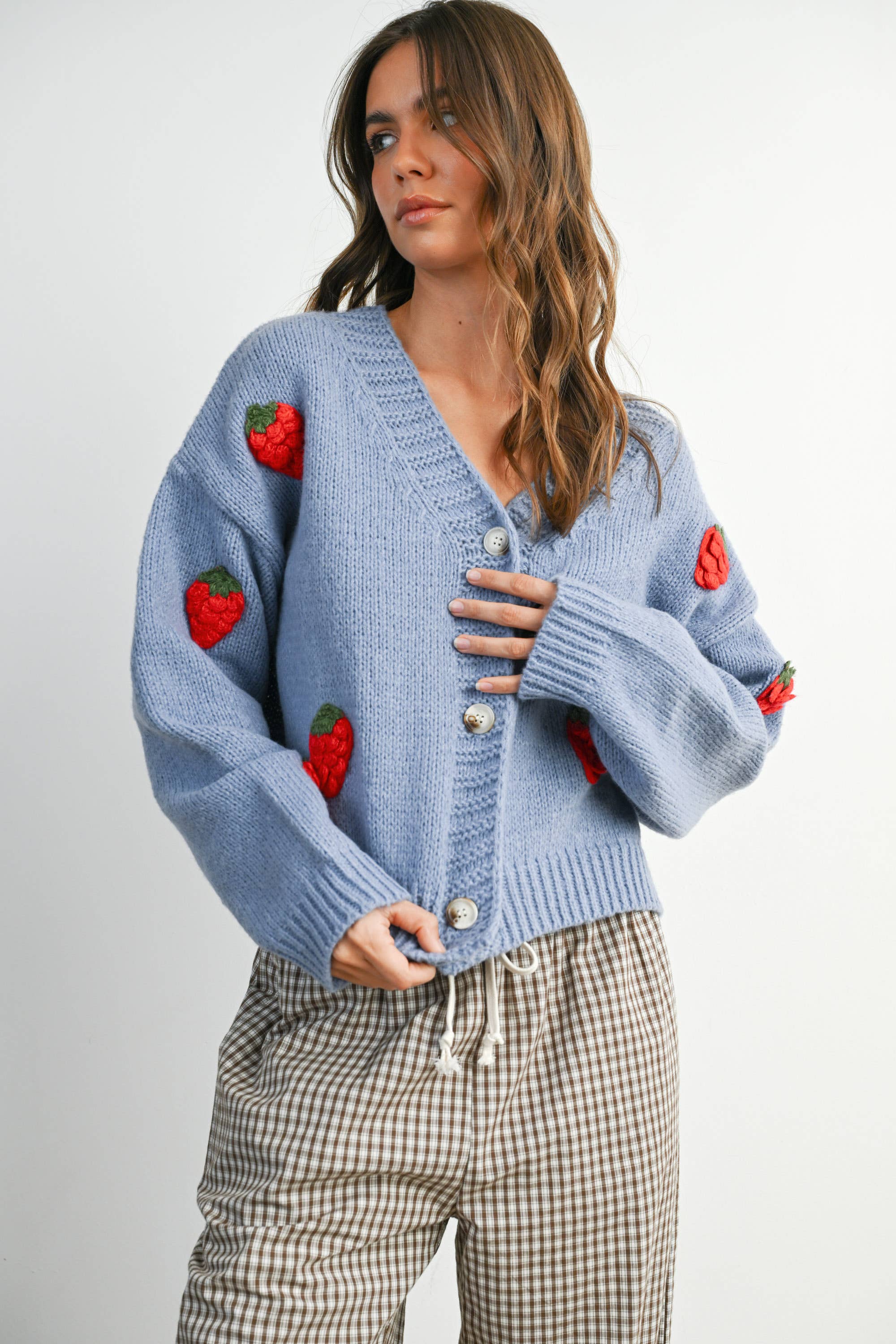 Strawberry Embroidered Cropped Cardigan - BMC7609
