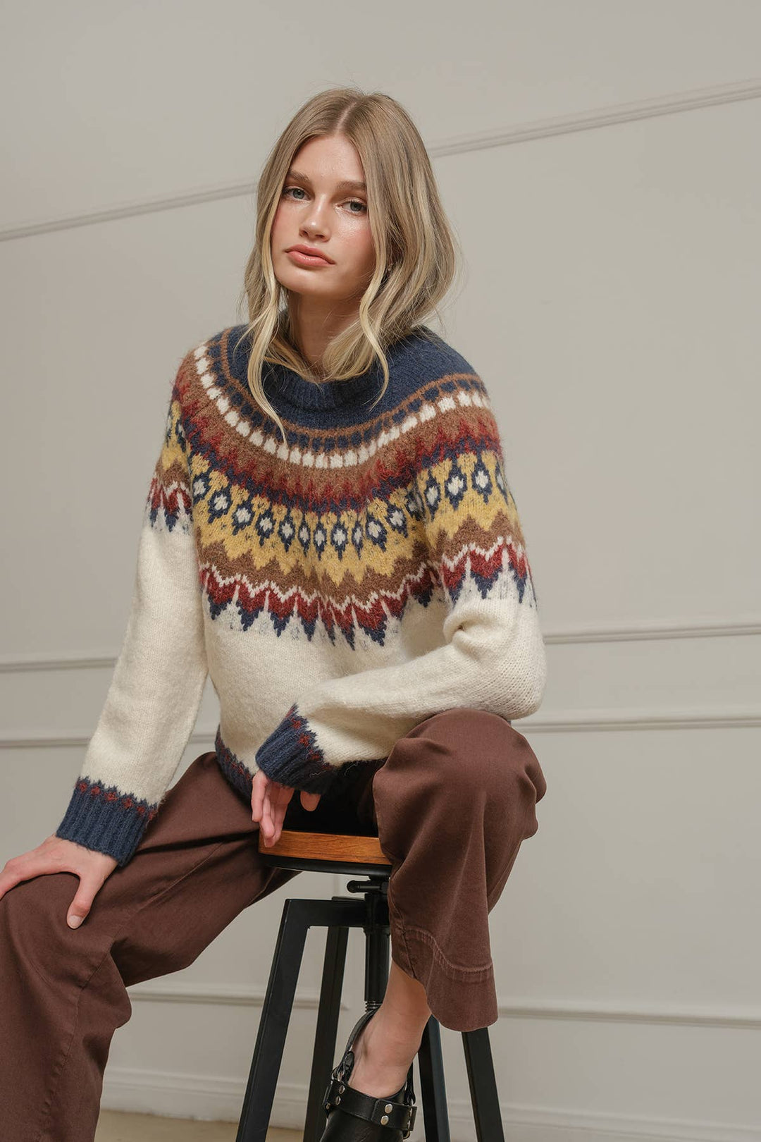 Fair Isle Pattern Knit Sweater - RSW1124