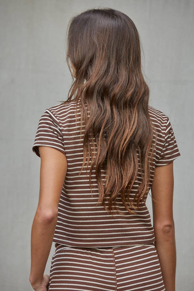 L8945T | Knit Polyester Cotton Striped Short Sleeve Top