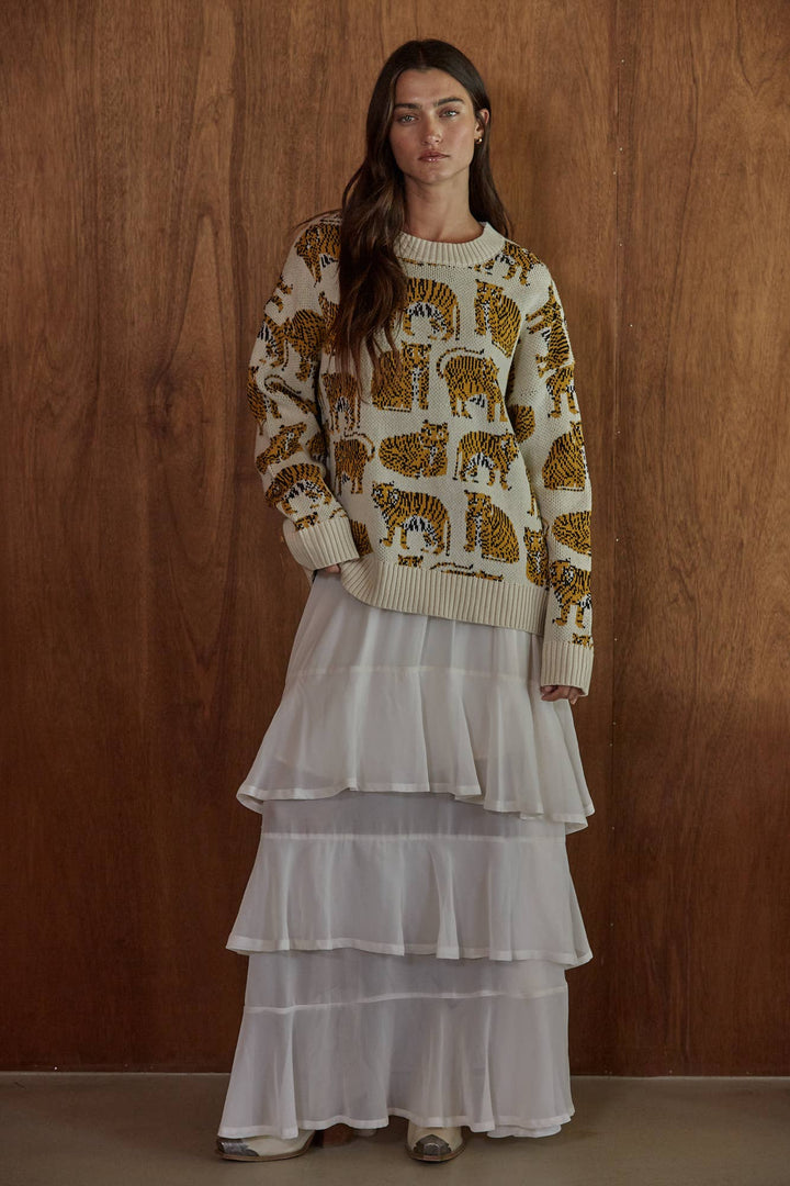W2807 | Knit Sweater Cotton Acrylic Animal Print Pullover