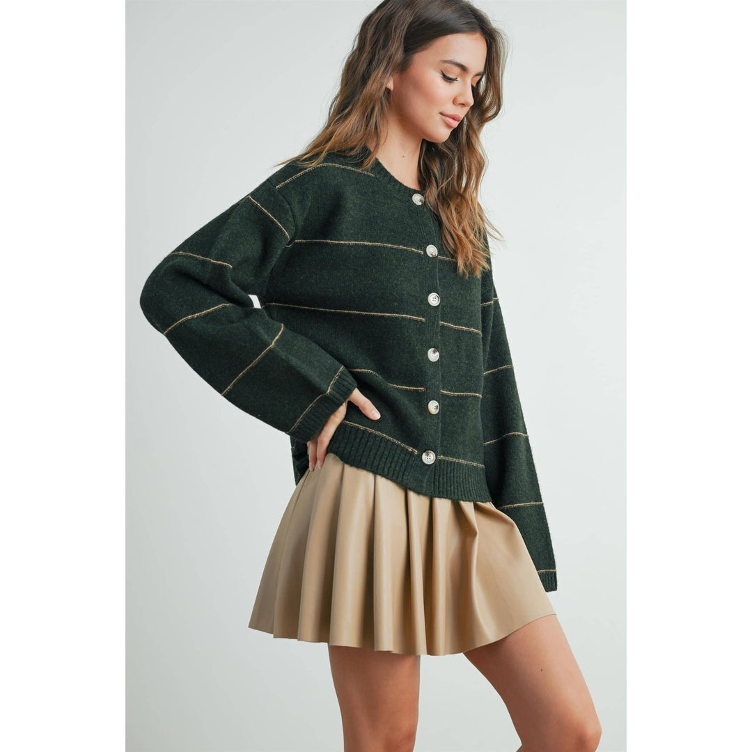 Button Front Striped Cardigan - BMC7580