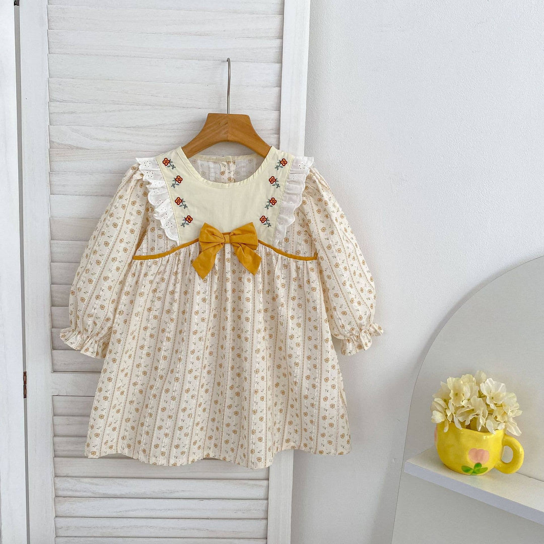 Yellow Floral Embroidered Baby Dress &amp; Romper