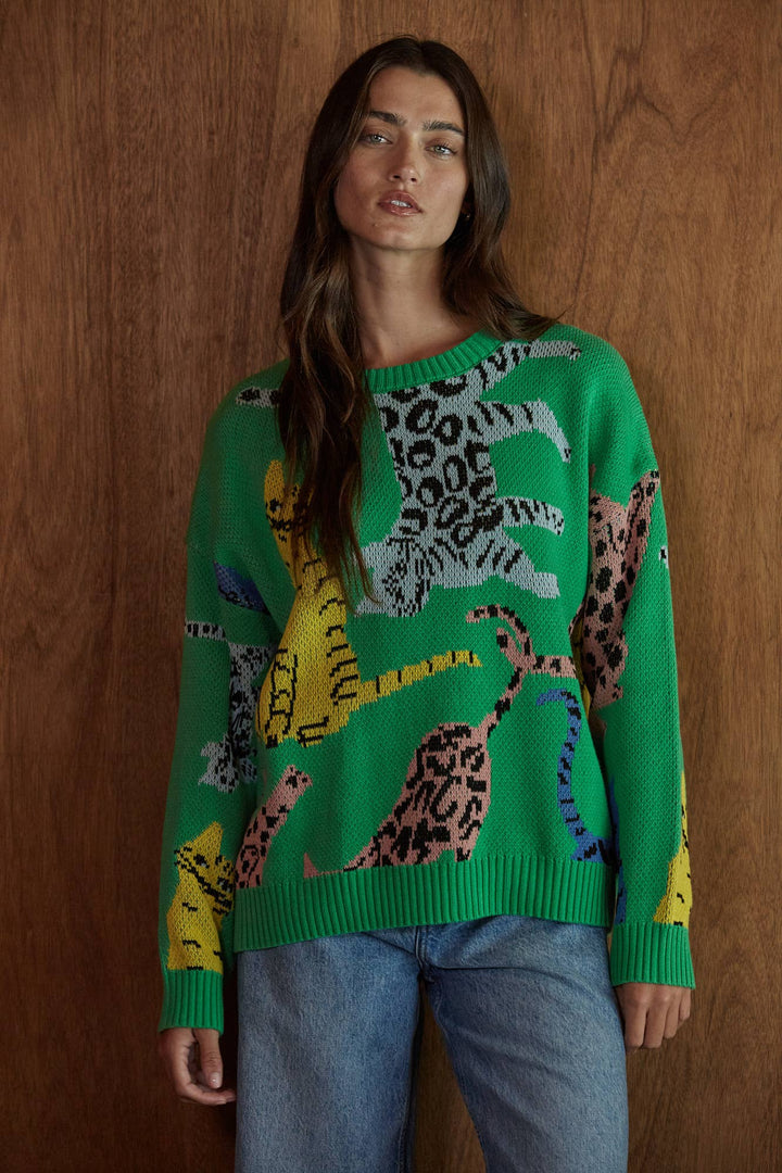 W2809 | Knit Sweater Cotton Acrylic Animal Jacquard Pullover