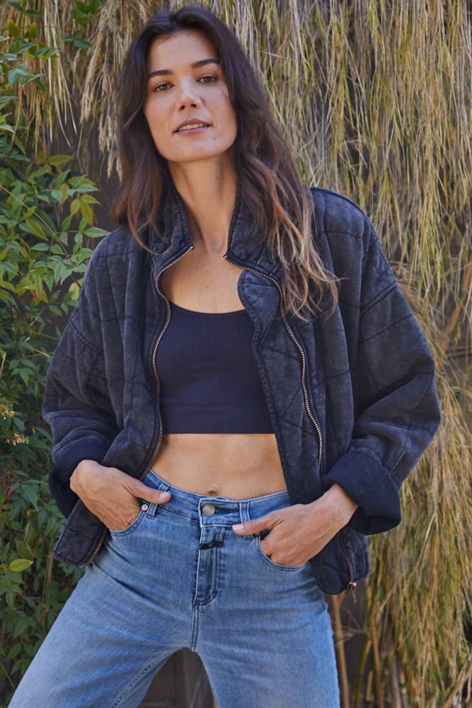 By Together L4369 | Long Sleeve Quilted Knit Mineral Washed Jacket