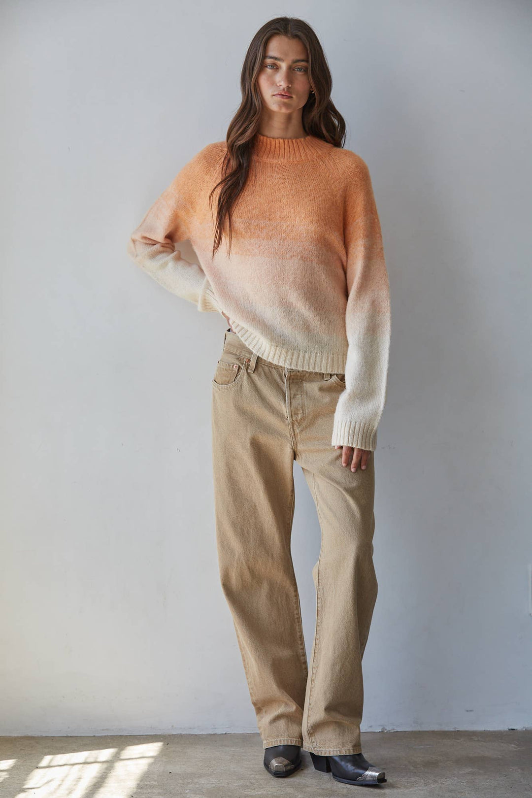 W2720 | Knit Sweater Ombre Mock Neck Pullover