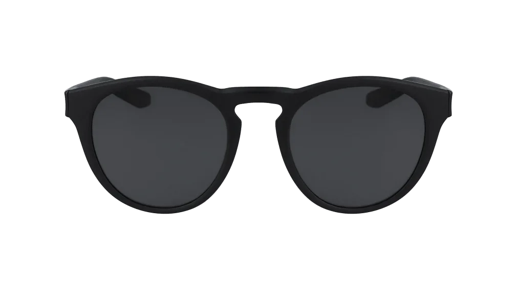 Black round sunglasses with matte frame and dark lenses, ideal for outdoor adventures